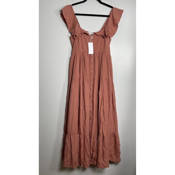 BALTIC BORN Ellie Ruffle Top Dress Medium Terracotta Mauve NEW Casual Pockets - Picture 4 of 12